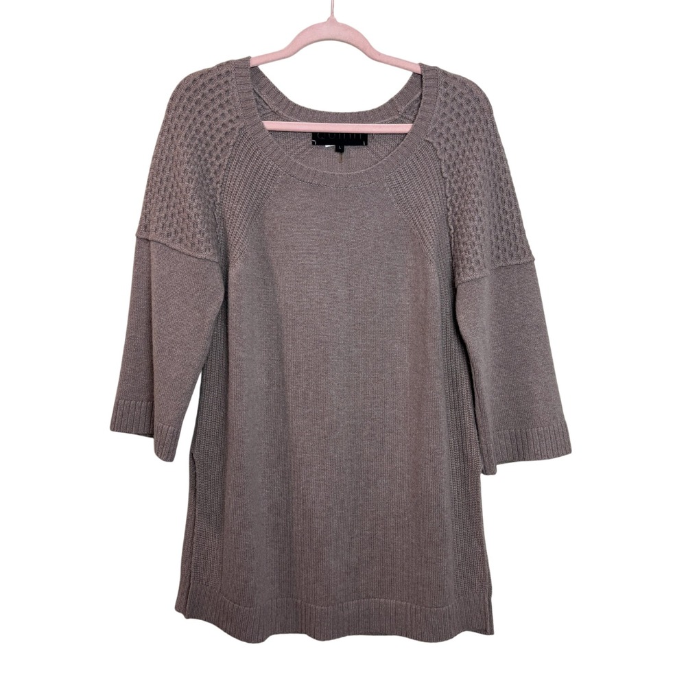 Quinn Womens Large Sweater Cashmere Tunic 3/4 Sleeve Knit Luxe Comfy Aurora Pink
